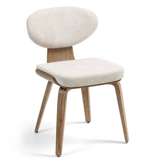 Set of 2 Bernique Beige Washed Woven Fabric Dining Chair with Natural Wood Legs