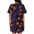 thumbnail image 4 of Womens Pajama Sets With Pocket, Halloween Pumpkin Purple Tree Lounge Sets Short Sleeve Sleepwear PJ Sets for Women, 4 of 6