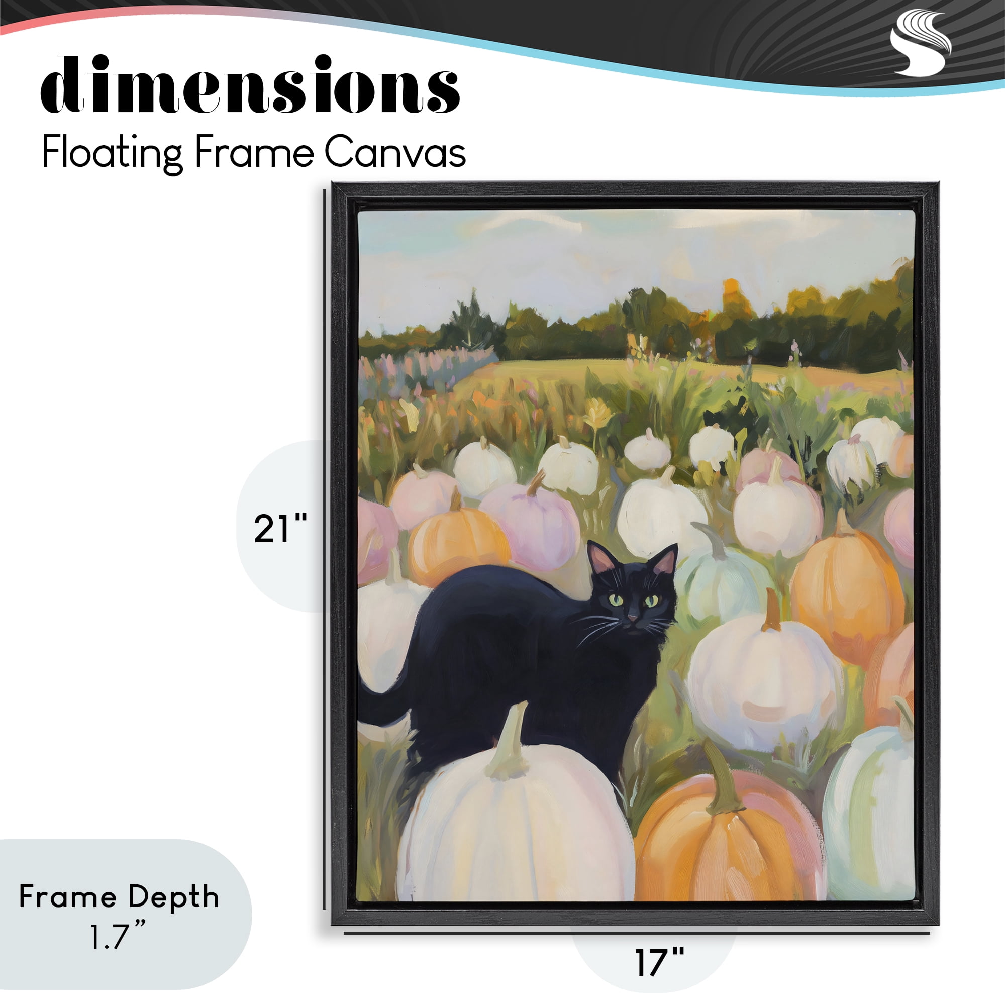 Stupell Industries Kitten & Pumpkins in Field Black Framed Floater Canvas Wall Art, design by The Prints Vibe