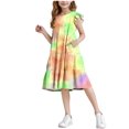 thumbnail image 1 of ZACPNCV Robe Fille Manches à Volants à Étages Évasée Ligne A Mignonne Midi Décontractée Robe d'Été Orange 9-10 Ans, 1 of 9
