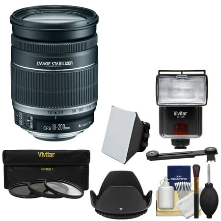 Canon EF-S 18-200mm f/3.5-5.6 IS Zoom Lens with 3 Filters + Hood + Flash + Video Light + Diffuser + Soft Box + Kit for EOS 7D, 70D, Rebel T3, T3i, T5, T5i, SL1 DSLR (Best Zoom Lens For Canon Rebel T3i)