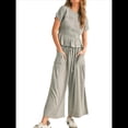thumbnail image 1 of Conjunto de Dos Piezas para Mujer: Top Fruncido y Pantalón Conjunto Informal Bohemio de Cintura Alta con Bolsillos Gris XL, 1 of 7