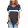 thumbnail image 1 of Nouveau T-Shirt Décontracté pour Femmes à Manches Courtes V Col Rond Tops Lâches et T-Shirt d'Épissure Imprimé à Rayures, 1 of 8