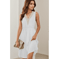 thumbnail image 5 of Womens Summer Casual Tank Dress Sleeveless V Neck T Shirt Sundress Solide Color Swing Midi Beach Vacation Dresses (White,Small), 5 of 6