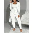 thumbnail image 5 of Casual Ribbed 3pcs Set, Crop Tank Top + High Waist Drawstring Pants + Longline Cardigan Outfits, Women's Clothing, 5 of 11