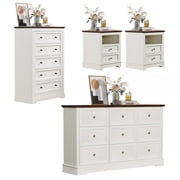 Limthesky Dresser and Nightstand set，4 Piece Bedroom Furniture Set, Include 9 Drawer Dresser,5 Drawer Dresser & 2 Drawer Nightstands with Charging Station, Wood Chest with Anti-Tip Kit, White