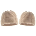thumbnail image 1 of 2Pcs/Set Solid Color Warm Ribbed Parent-Child Beanie Hats Family Matching Knitted Bicycle Caps for Outdoor, 1 of 10