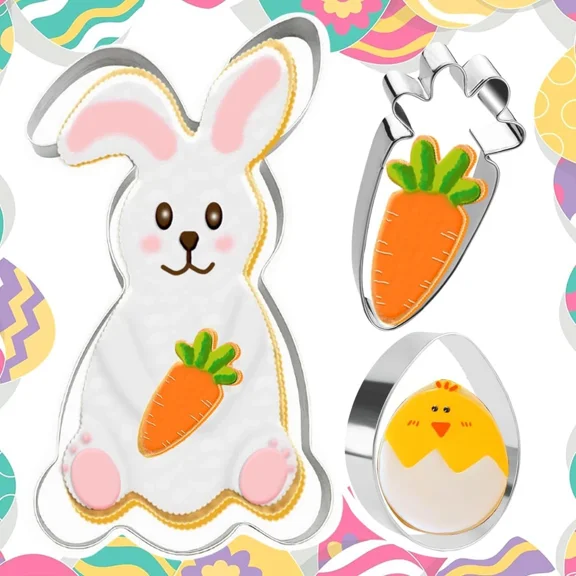 8" Bunny Cookie Cutter, 3.15" Egg, Carrot, Cookie Cutter Set, Cookie Cutters Mol