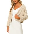 thumbnail image 4 of INSPIRE CHIC Women's Long Sleeve Solid Color Collarless Shaggy Soft Faux Fur Coat XL Apricot, 4 of 6