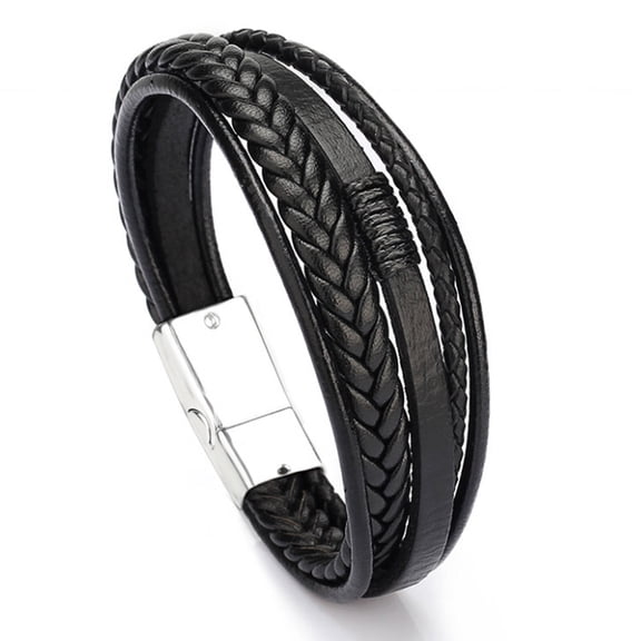 Designice Leather Bracelet,American Retro Style Men's Bracelets,Alloy Magnetic Clasp Bracelet