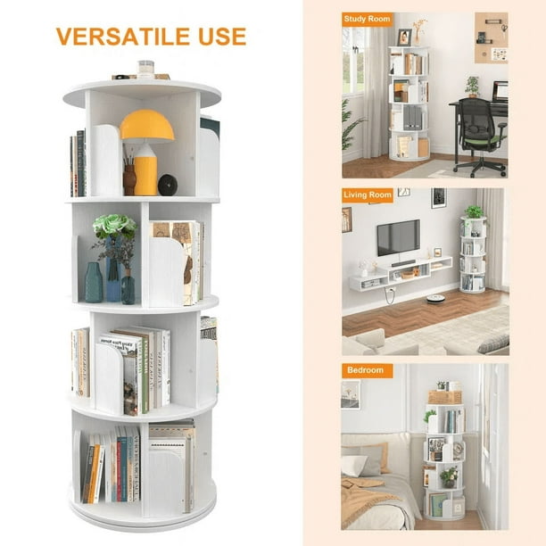 Intexca 360° Rotating Bookshelf – 4-Tier Modular Storage Organizer