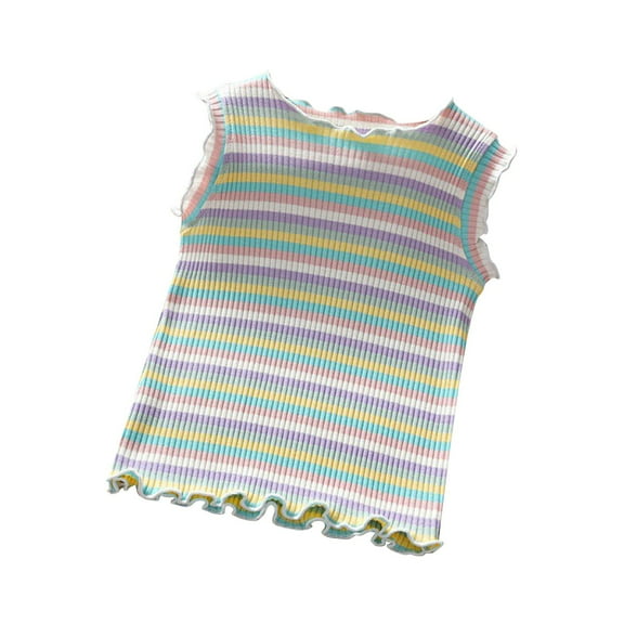 Mrzhqd T Shirts For Teen Girls Summer Baby Girls Striped Vest Cotton Kids Thin Sleeveless Outside Wearing T Shirt For 5-6 Years