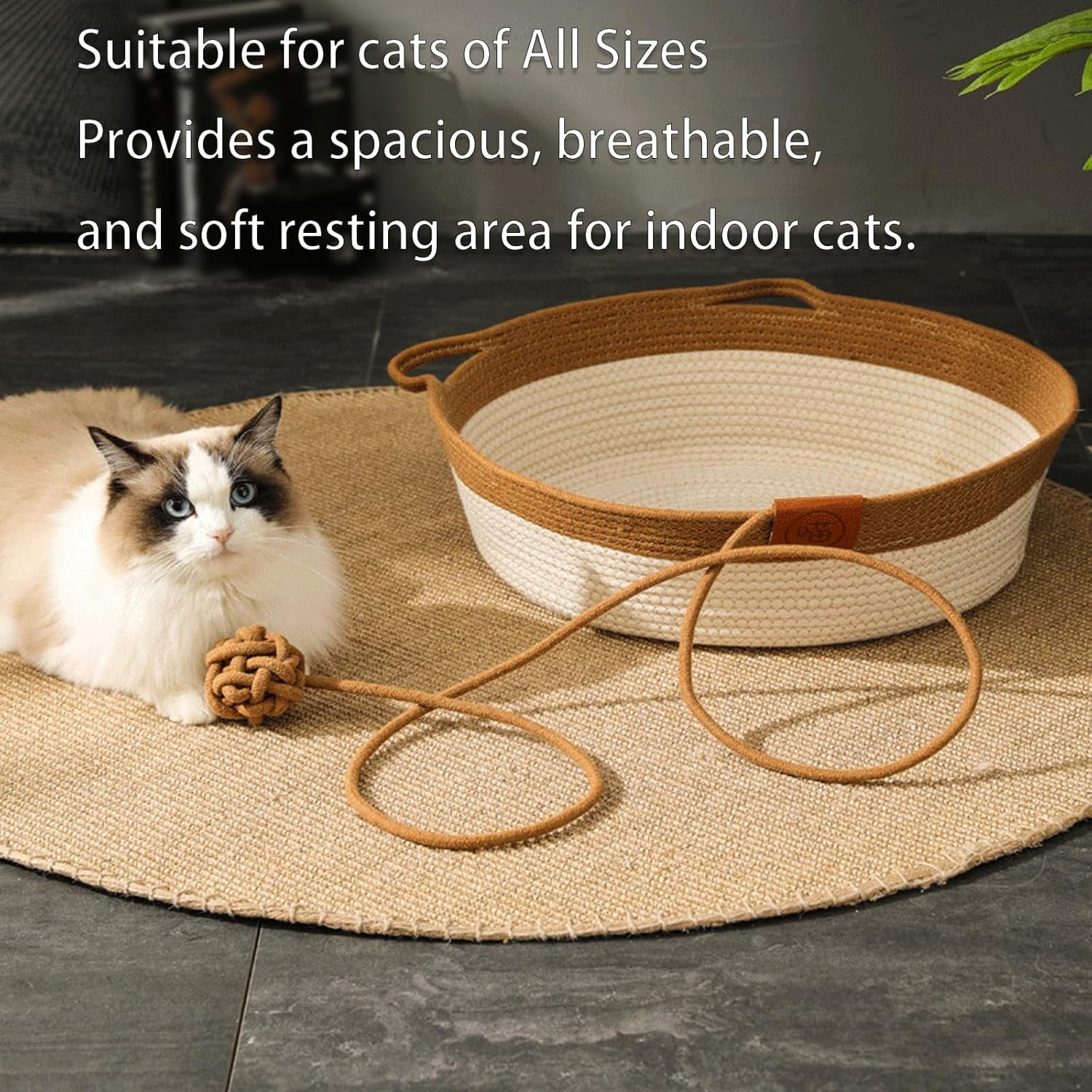 Instinct Basket, Stimuli Cat Bed with Toy Tail, Cats Ear Design, Breathable All Season Universal, Scratch-Resistant