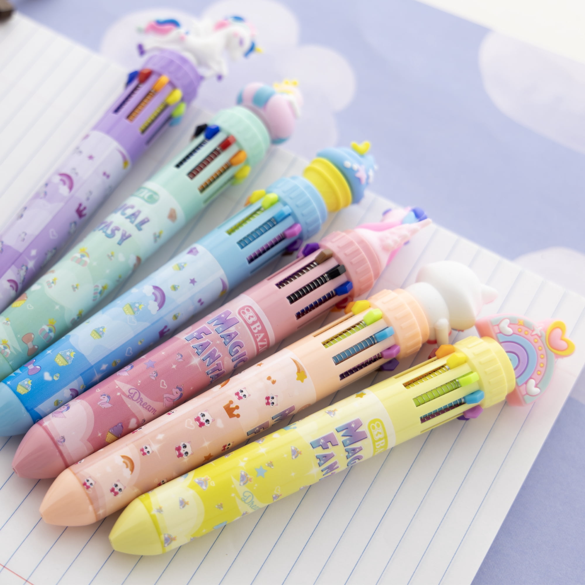 BAZIC 10-Color Ballpoint Pen, 1.0mm Bold Point, Magical Fantasy Series, Retractable Multicolor Pen, 24-Packs