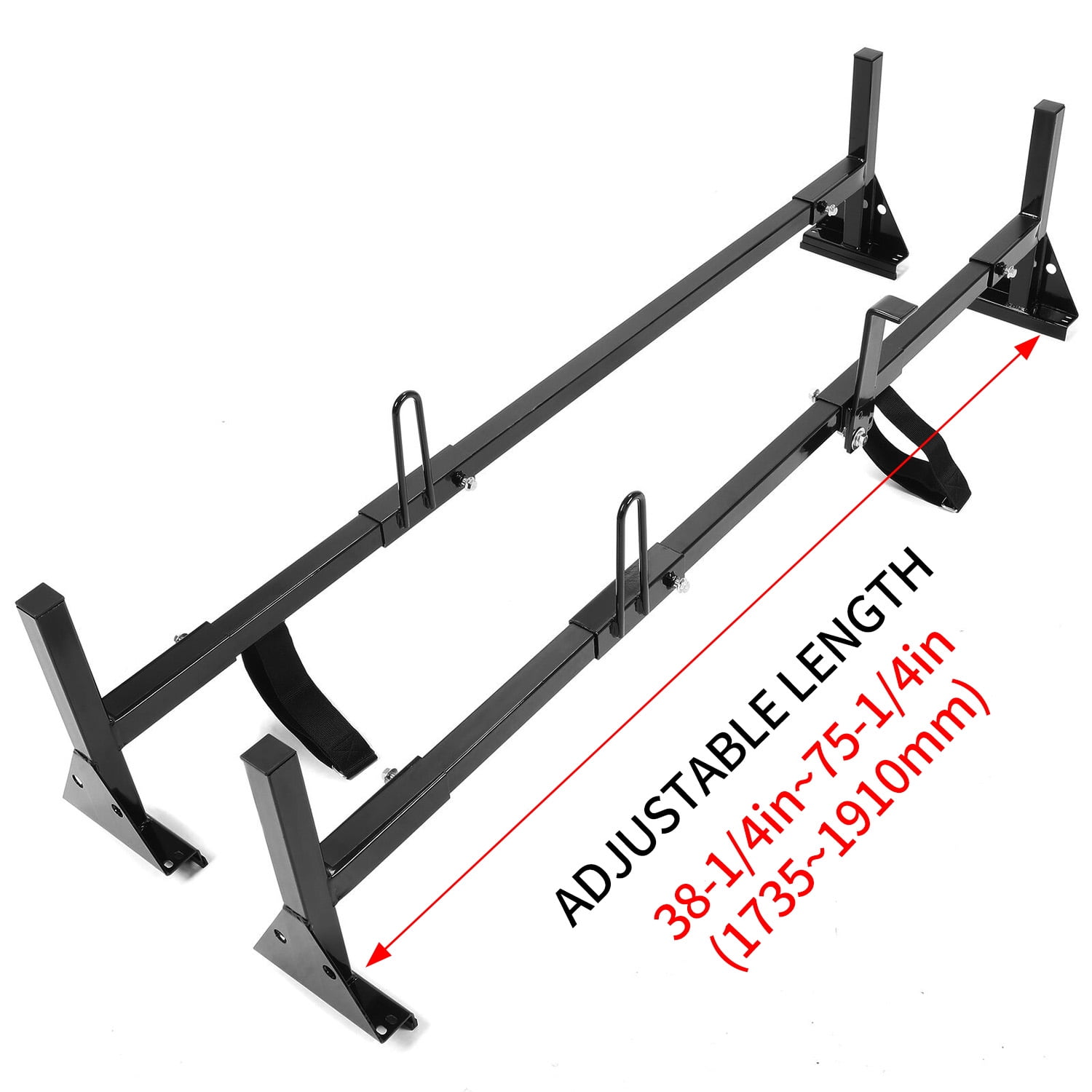 Kojem Universal 2 Bars Roof Rack Mount Full-Size Vans for Chevy Express Ford E-Series GMC Savana 68"-75" Adjustable Steel Rack Carry Ladders