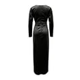 thumbnail image 6 of Smsaxvxz Women's Cowl Neck Satin Maxi Dress Long Sleeve High Slit Formal Evening Gown for Wedding Guest Bridesmaid Party Black S, 6 of 7