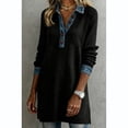 thumbnail image 2 of dgysar Women's Denim Trim Shirt Dress - Long Sleeve Button-Down Dress with Denim Accents, Trendy Casual Street Style Black XL, 2 of 4