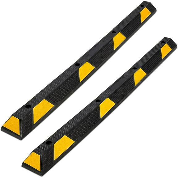 Heavy Duty Safety Parking Bumper - 72 Inch Reflective Rubber Wheel Stopper for Garage & Driveway, Protects Cars, Trucks, RV from Wall Damage, 8 High-Visibility Stripes