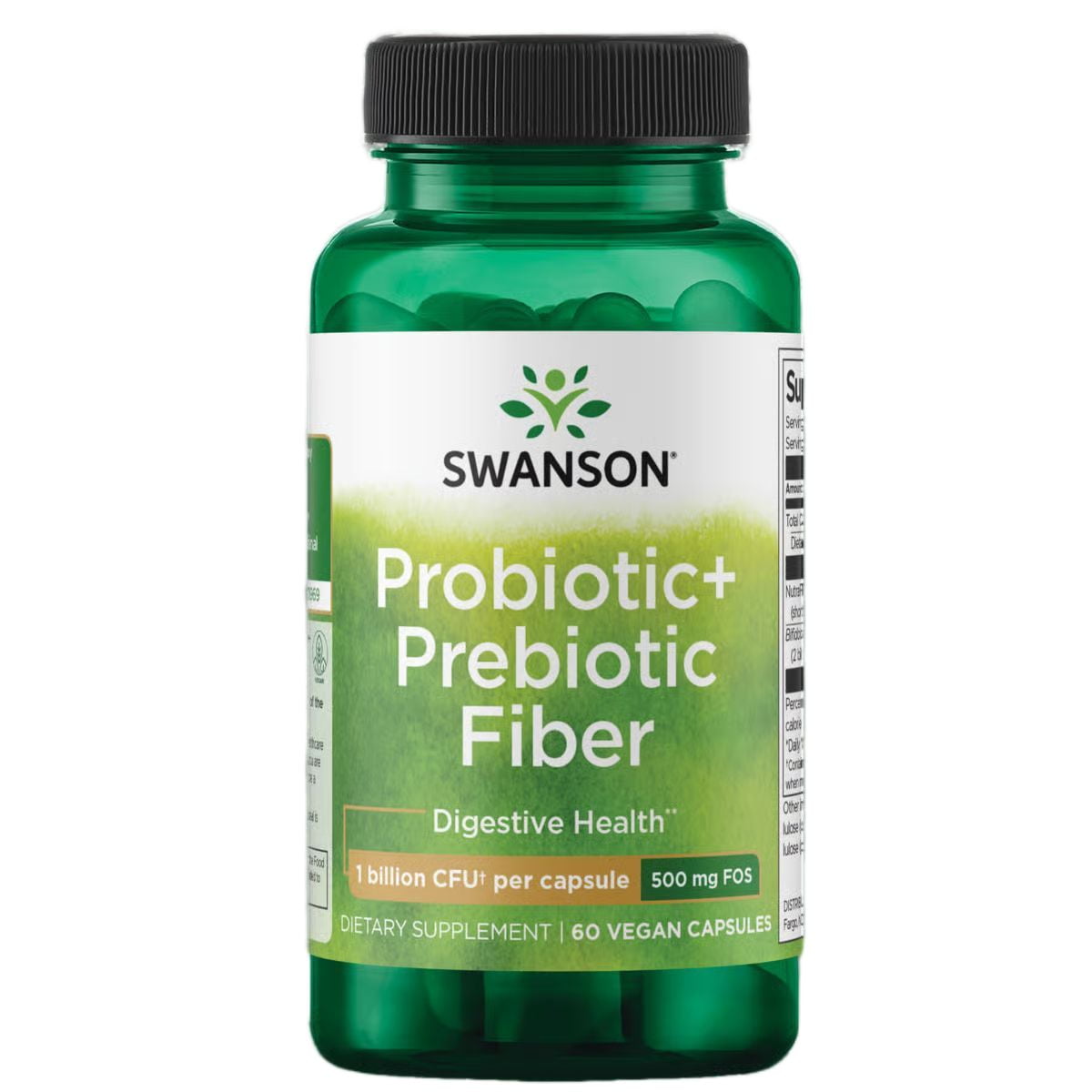 Swanson Prebiotic + Probiotic Fiber Supplement, Helps Support Digestive System & Immune Health, 500 mg FOS, 60 Veggie Capsules