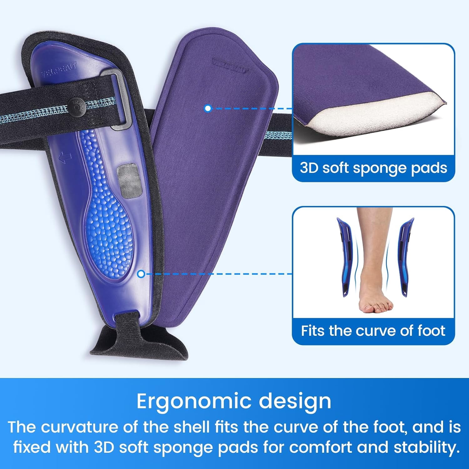 Velpeau Ankle Support Brace for Men & Women, Ankle Stabilizer, Stirrup Splint for Sprains, Tendonitis, Volleyball, Basketball, Sprained Ankle, Reversible Left & Right Foots, One Size(Foam Pad, Blue)