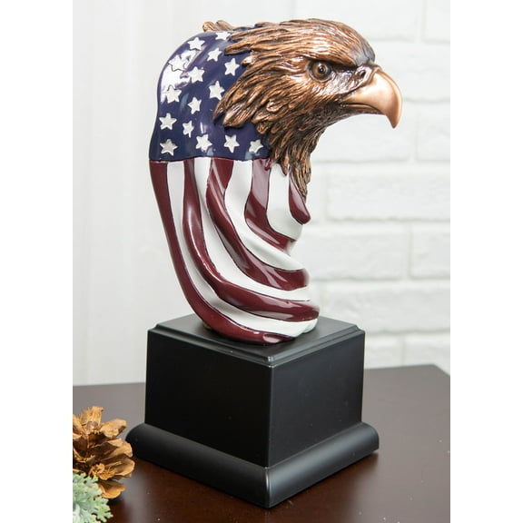 American Bald Eagle On USA Star Spangled Banner Flag Bust Electroplated Statue