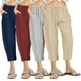 thumbnail image 2 of Zoeecloth Women's Linen Cropped Wide Leg Pants Elastic Waist Casual Palazzo Casual Pants Elastic Trousers with Pockets S-3XL, 2 of 8