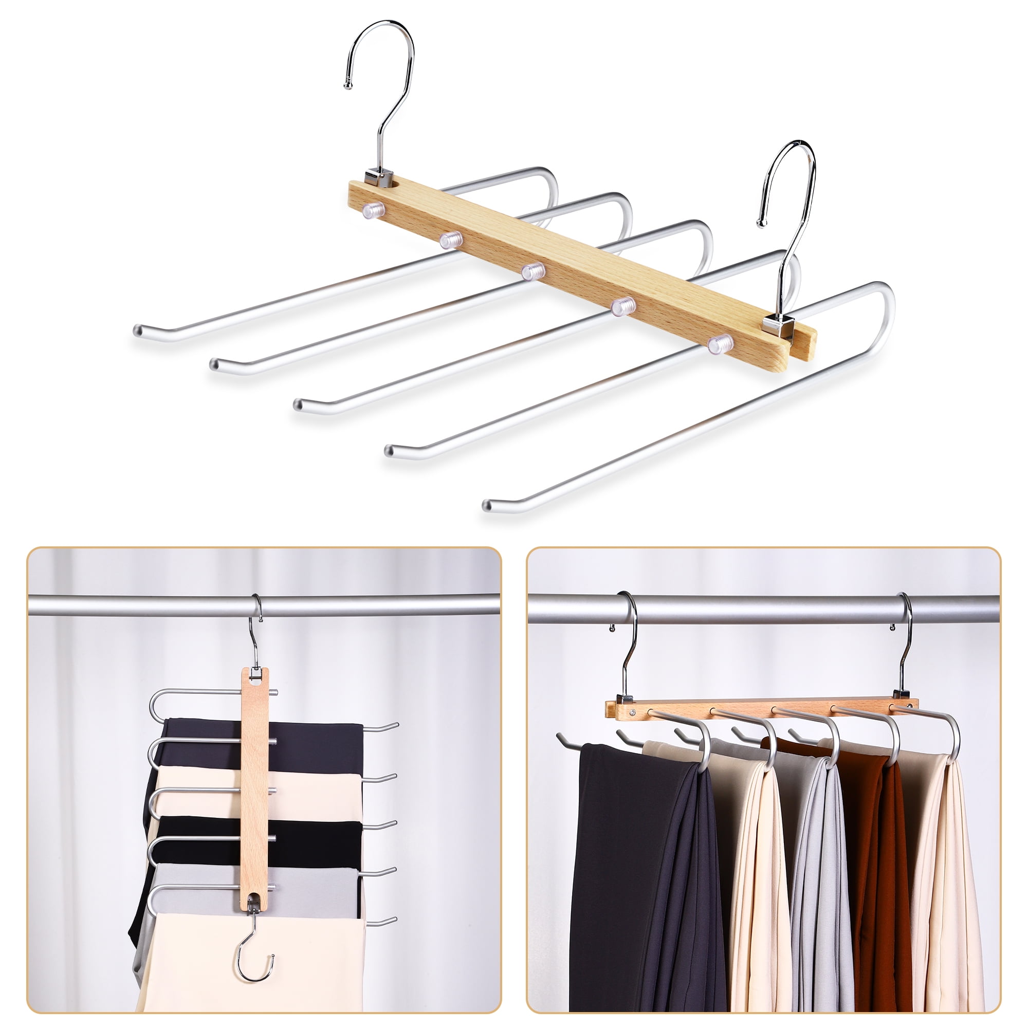 Pants hangers, Space Saving Hangers, Sliver, 1 Pack Wooden & Aluminium ...