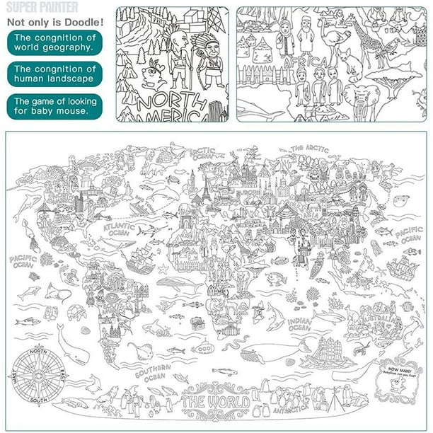 FFIY Super Painter Giant Coloring Doodle Poster Oversize World Map