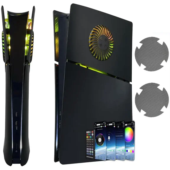 Faceplates for PS5 Slim Digital Edition with RGB Light Strip and Dust Filter with Cooling Vents DOBEWINGDELOU 400  Effects LED Light Ring Console Face Plate Cover DIY Decoration Kit Black
