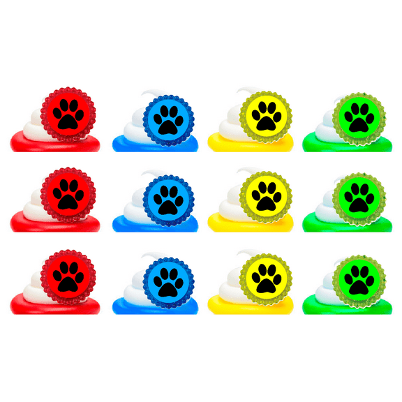 Rainbow Paw Print Easy Toppers Cupcake Decoration Rings -24pk