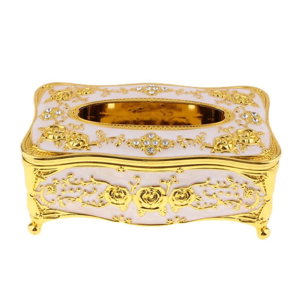 Caja de pañuelos de acrílico de estilo europeo, lujosa funda para servilletas de rosa, blanco dorado Sunnimix Lujoso soporte para pañuelos de rosa