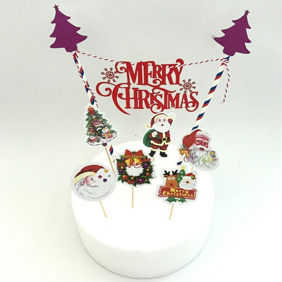 Merry Christmas Cake Topper Paper Trees Deers Christmas cake Snowflake Elks Baking Toppers Flags Party Decoration