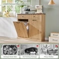 thumbnail image 4 of ZHOUB Modern Double Tilt-Out Trash Cabinet, 20 Gallon Fluted Laundry Hamper Cabinet with 2 Drawers, Wooden Hidden Garbage Can Cabinet with Storage Basket for Kitchen & Living Room, Natural Oak, 4 of 13
