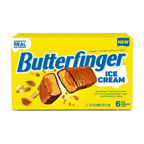 Butterfinger Ice Cream Bars with Crispety, Crunchety Layer & Chocolatey Coating, 6 pack, Frozen Dessert