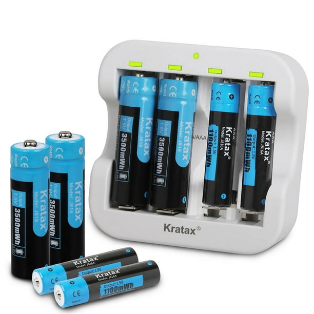 Kratax 1.5V Rechargeable AA AAA Lithium Batteries, 4Pack 3500mWh