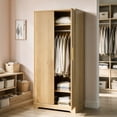 thumbnail image 2 of Ktaxon Wood Fluted Wardrobe Armoire Closet with Hanging Rod, Modern Drawer Shelf Closet with Handles, Farmhouse to Mid-Century Style, 2 of 11