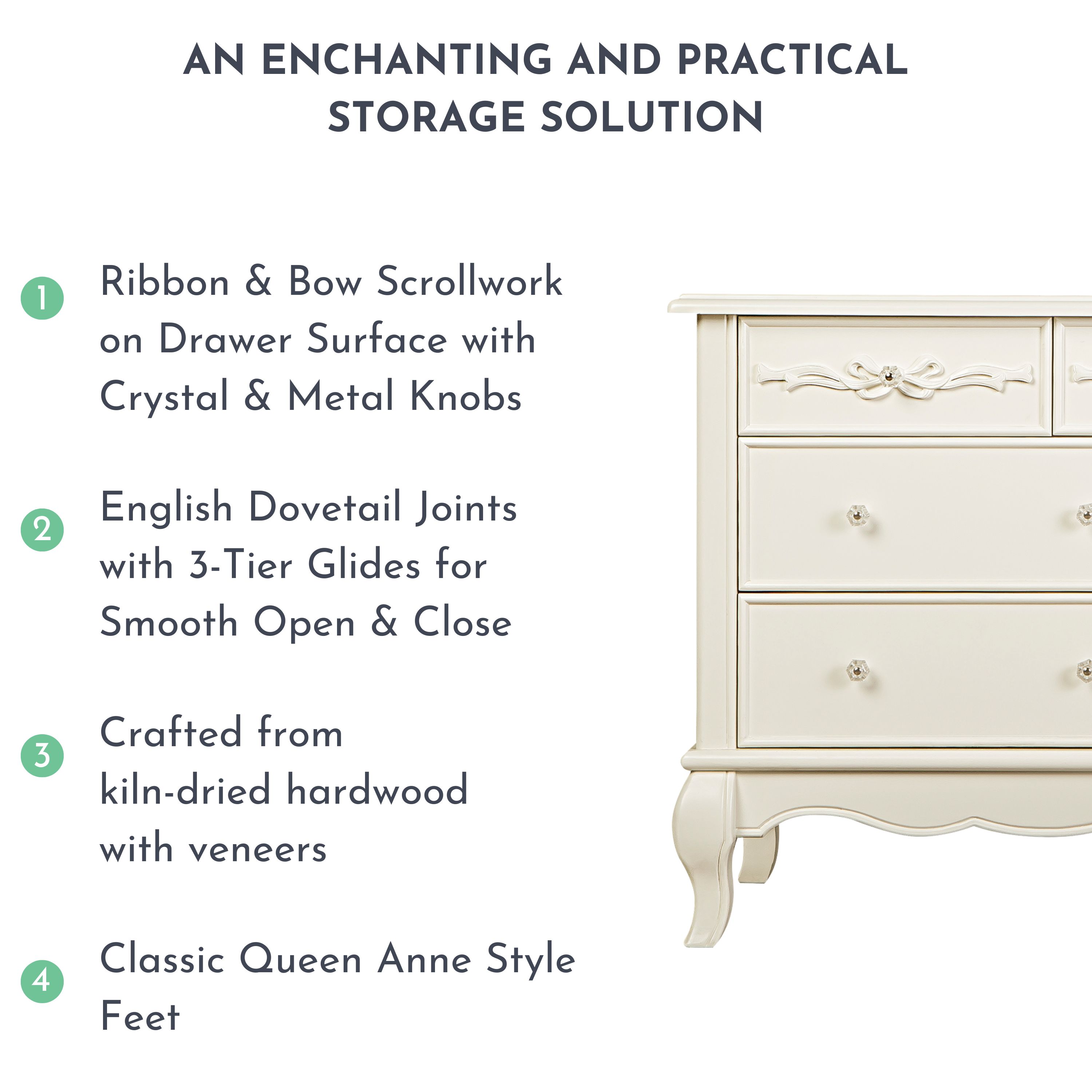Evolur Aurora 7-Drawer Double Dresser, Ivory Lace, Spacious Drawers, classic - image 5 of 9