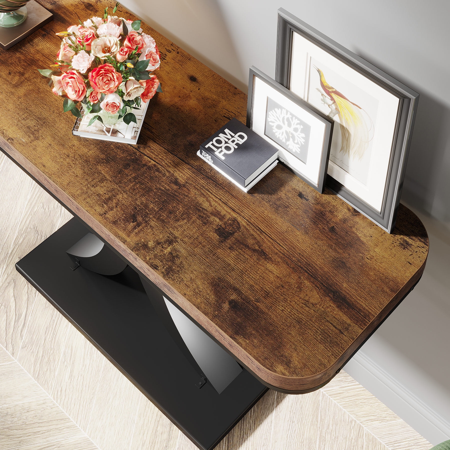 Tribesigns Industrial Console Table, 40 inch Narrow Entryway Foyer Table with Geometric Base, Rustic Hallway Accent Table for Living Room, Entrance