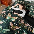thumbnail image 4 of Erosebridal Pink Green Butterfly Twin Bedding Sets for Girls, Tropical Blossoms Leaves Bedding Comforter Set, Black Reversible, 7-Piece, 4 of 5