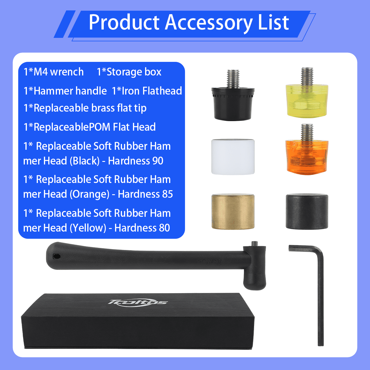 Hard Plastic Rubber Hammer Set (Hammer and 6 Replacement Heads) Suitable for Jewelry, Leather Crafts, Woodworking, and Flooring Installation