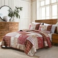 thumbnail image 2 of WannaToo Cotton Bedspread Quilt Set for All Season, Red Patchwork, Queen, 2 of 7