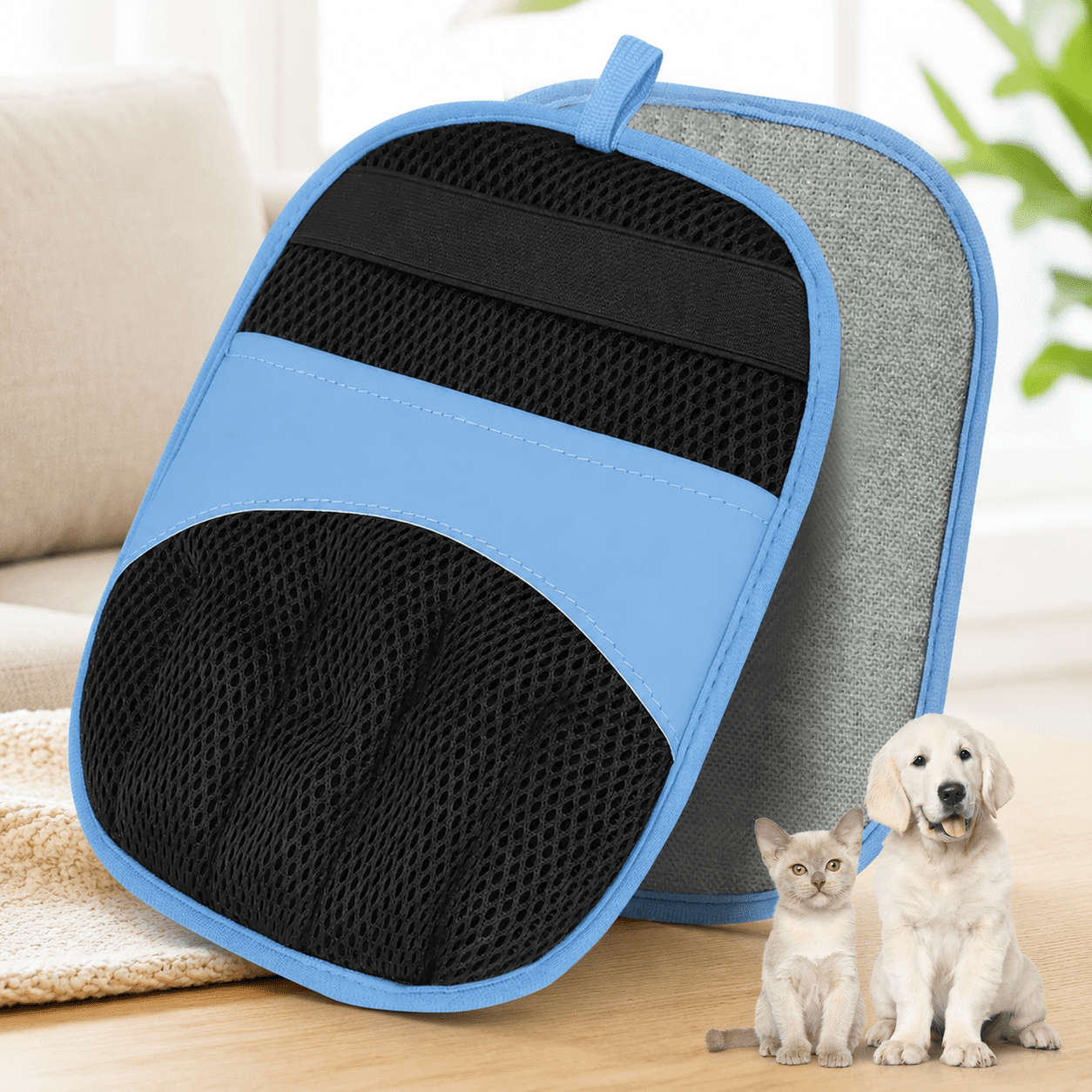 Breathable Mesh Pet Grooming Glove 2-in-1 Electrostatic Fur Remover Mitt for Dogs & Cats Reusable Lint Cleaner for Furniture Clothes Car Seats & Carpets