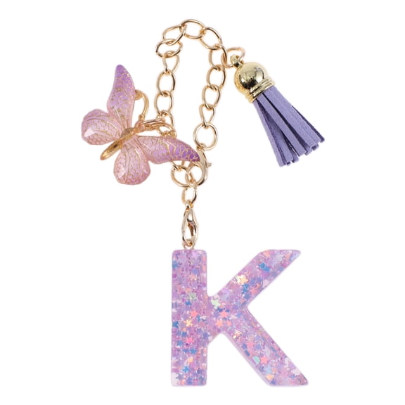 Unique Bargains 1 Pc Star Sequin Letter K Butterfly Tassel Pendant Water Cup Pendant Purple Metal Resin