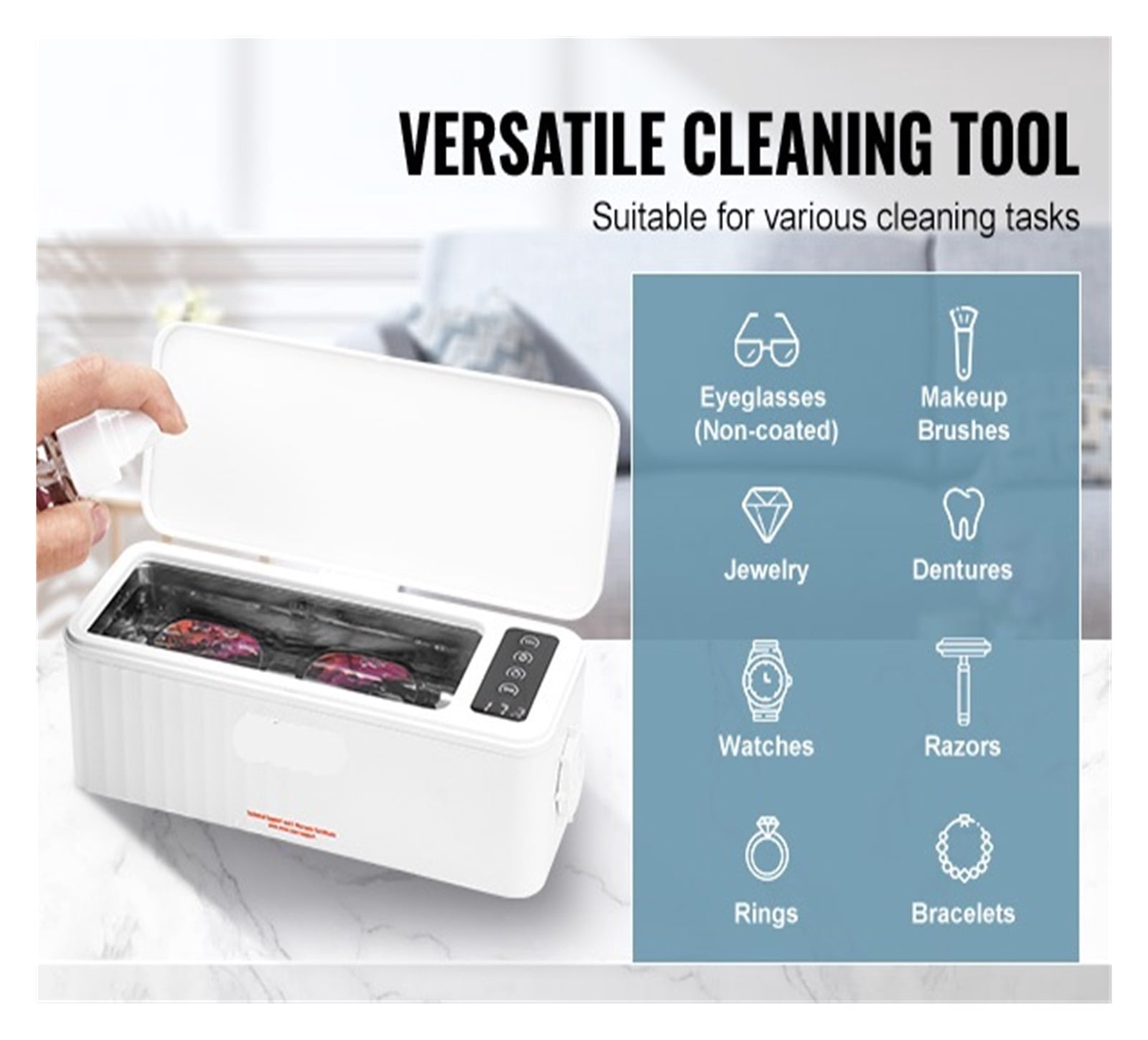 200/450/650ml Portable Ultrasonic Cleaner Machine with 4 Timer Modes Cleaning Basket for Eyeglasses Watches Dentures Rings