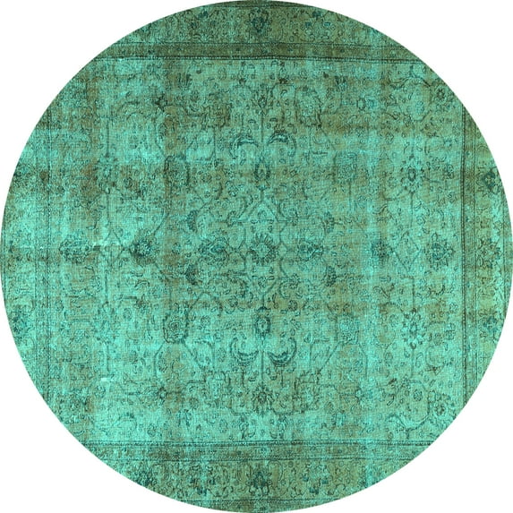 Ahgly Company Machine Washable Indoor Round Persian Turquoise Blue Traditional Area Rugs, 8' Round