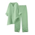 thumbnail image 2 of tarylea Cotton Linen Outfits for Women 3/4 Sleeve Notch Neck Button Shirts Irregular Hem Elastic Waist Pants Casual Lightweight Breathable 2 Piece Sets, 2 of 7