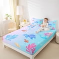 thumbnail image 3 of Erosebridal Cute Sea Turtle Queen Sheet Sets, Cartoon Coral Bed Set, Pink Blue, 4pcs, 3 of 5
