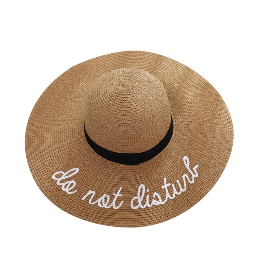 Eqwljwe Womens Fashion Large Hat Wide Brim Sun Hat Beach Anti-UV Sun Protection Foldable Stage Cap Cover Body Straw Hat Foldable Straw Cap Cover