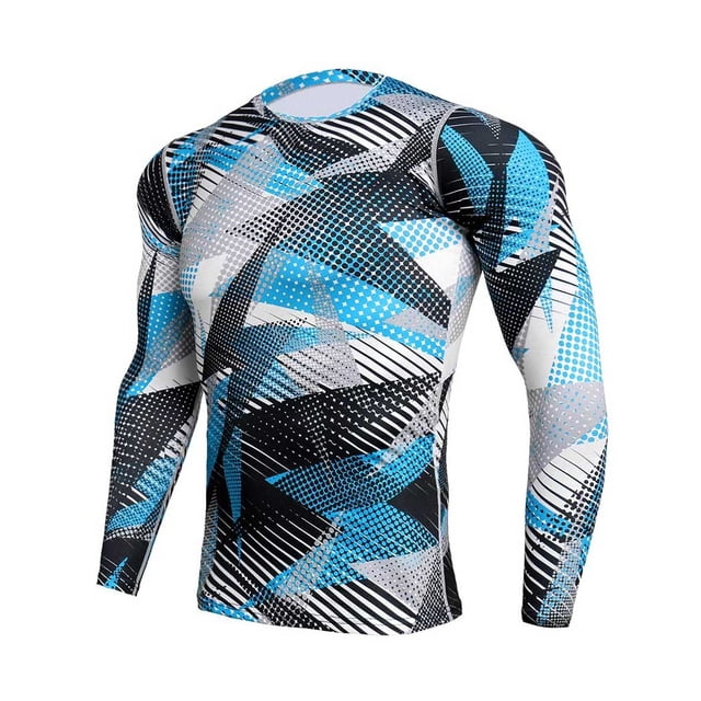 Greeniant Camisa delgada deportiva de manga larga de estilo informal de diseño Simple para hombre, camisetas estampadas de poliéster con cuello Uniforme atlético punto azul L Greeniant OD028984-08
