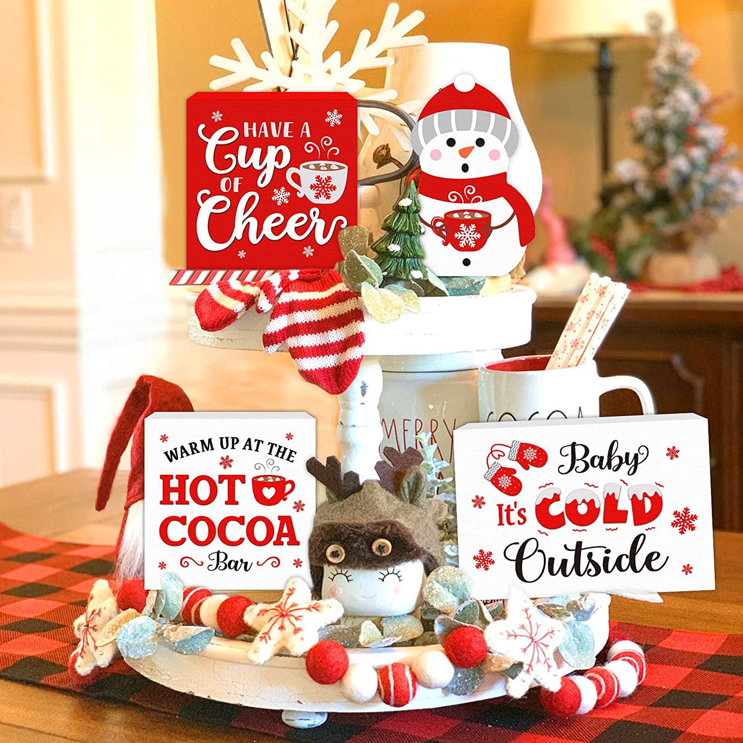 Christmas blend hot cocoa mini wood sign for Christmas tiered trays
